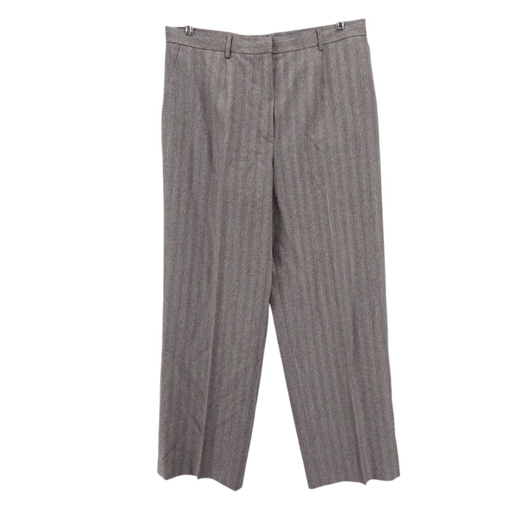 ZANELLA Dress Pants Wool Blend Gray Herringbone Pinstripe Pleated EUC Size 14